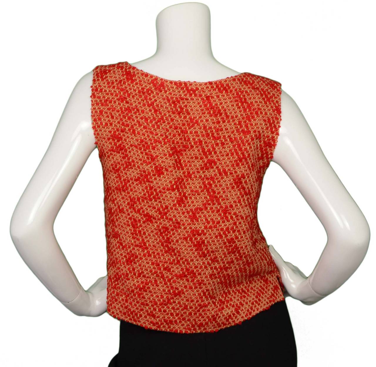 CHANEL Vintage '99 Red & Tan Tweed Shell Top sz 40 In Excellent Condition In New York, NY
