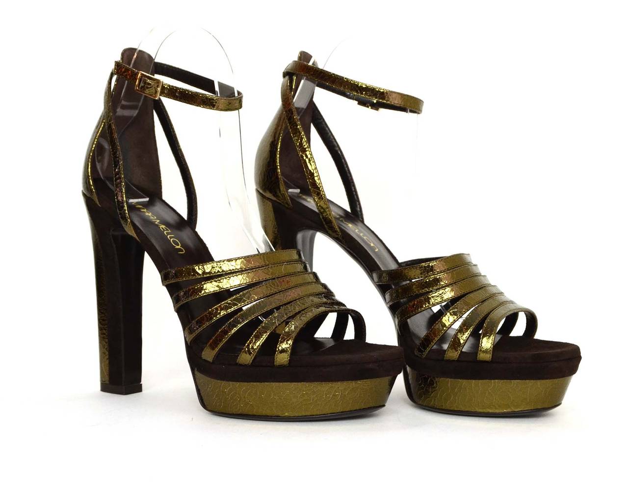 TAMARA MELLON Supreme 105 Metallic Platform Sandals sz 39.5 rt. $895 In New Condition In New York, NY