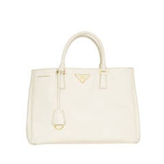 PRADA White Saffiano Leather Tote Bag GHW