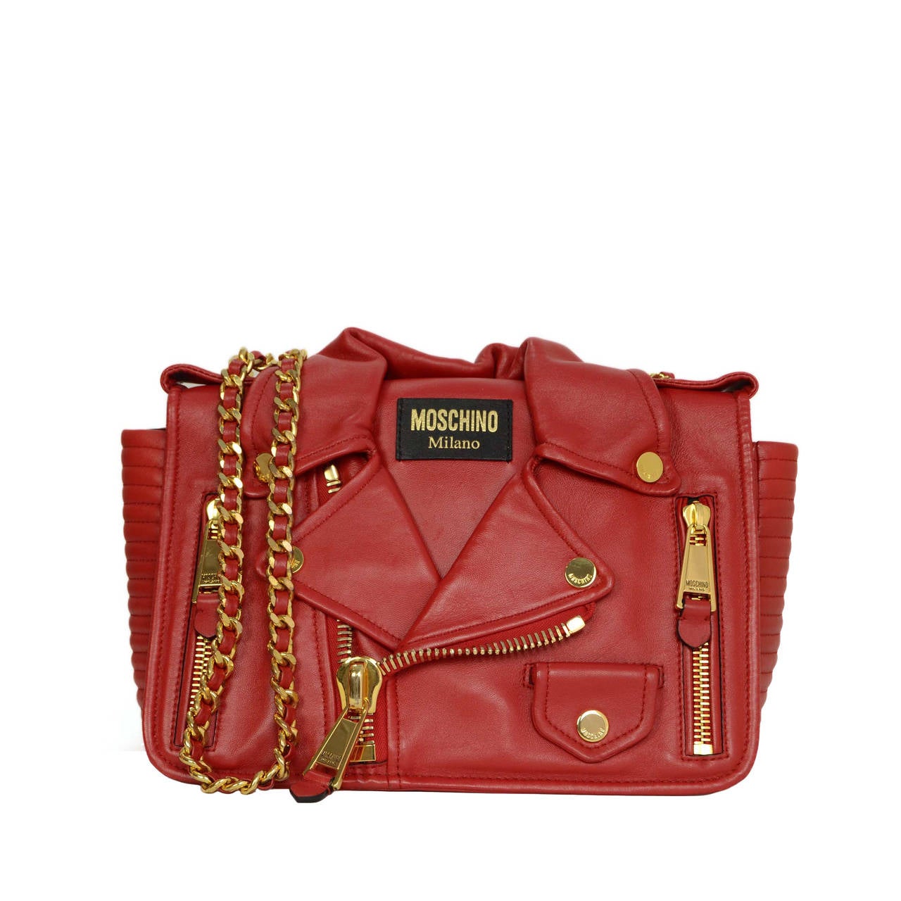 MOSCHINO Red Leather Motorcycle Jacket Bag GHW