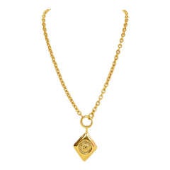 Chanel '90s Goldtone Chain Link Necklace w. Diamond CC Pendant