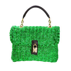 Dolce & Gabbana Metallic Green Woven Raffia Basket Bag Rt. $2, 400