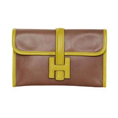 Hermes 2008 Mauve/Olive Two Tone Leather Mini Jige Clutch Bag