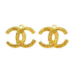 Chanel '70s/'80s Goldtone XL Ribbed CC Earrings