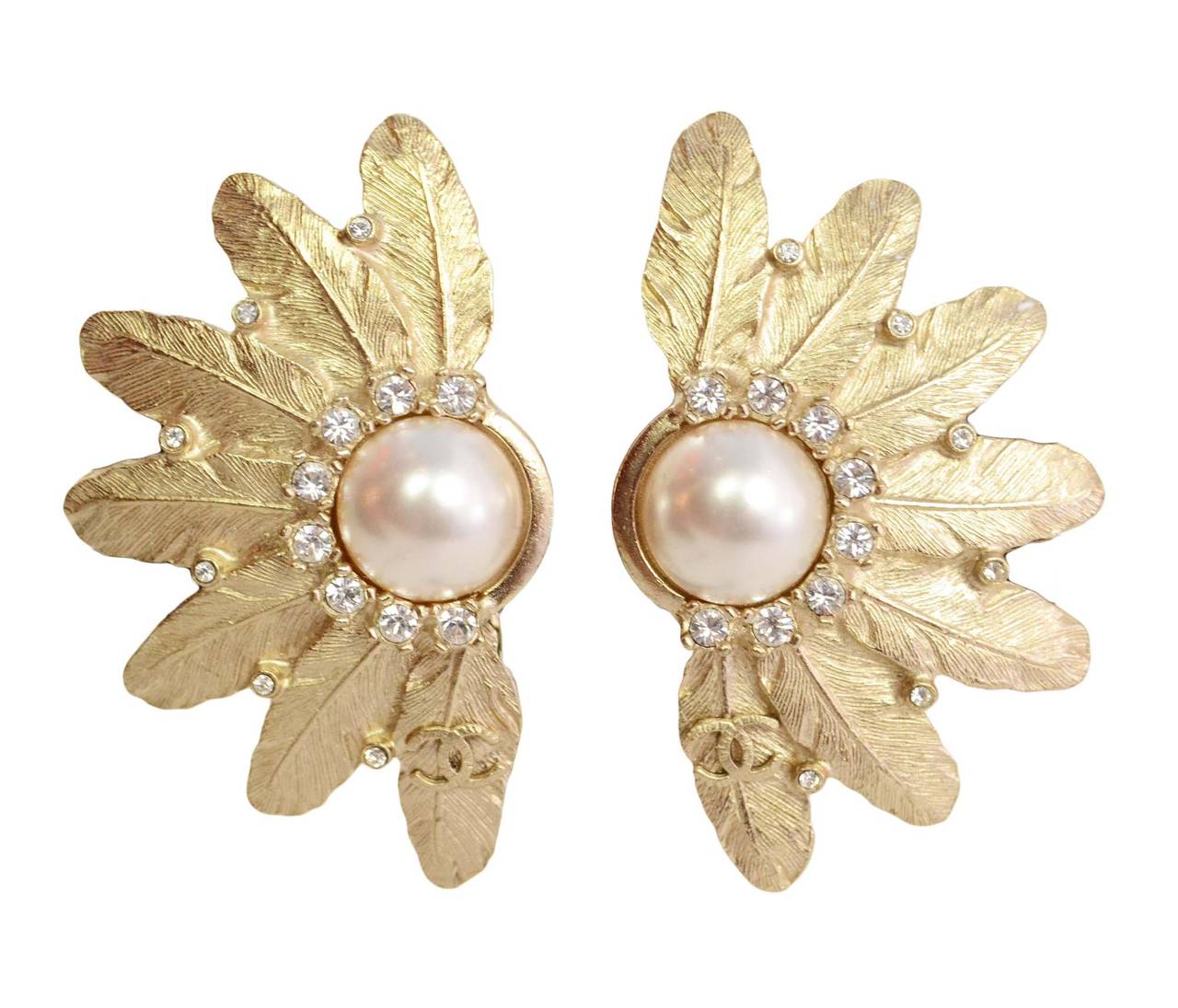 Chanel Pale Gold Pearl Cuff Bracelet & Clip On Earrings Set 2