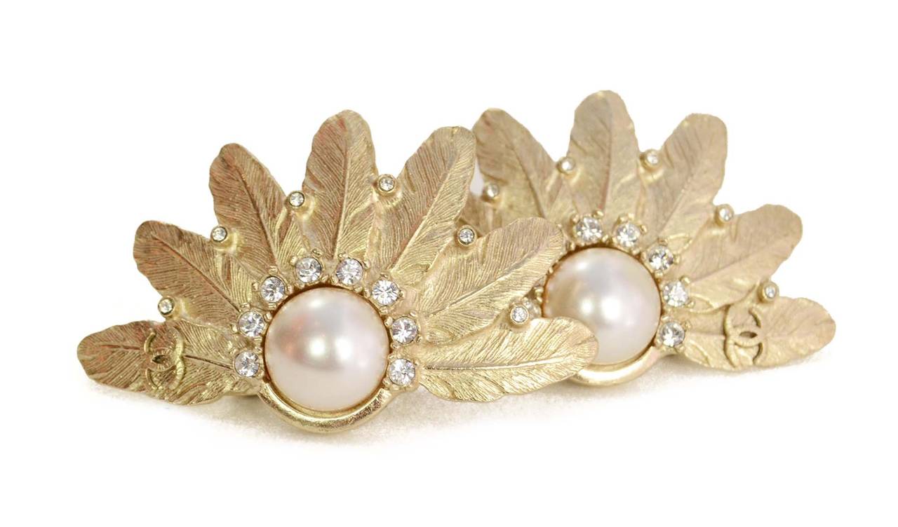Chanel Pale Gold Pearl Cuff Bracelet & Clip On Earrings Set 3