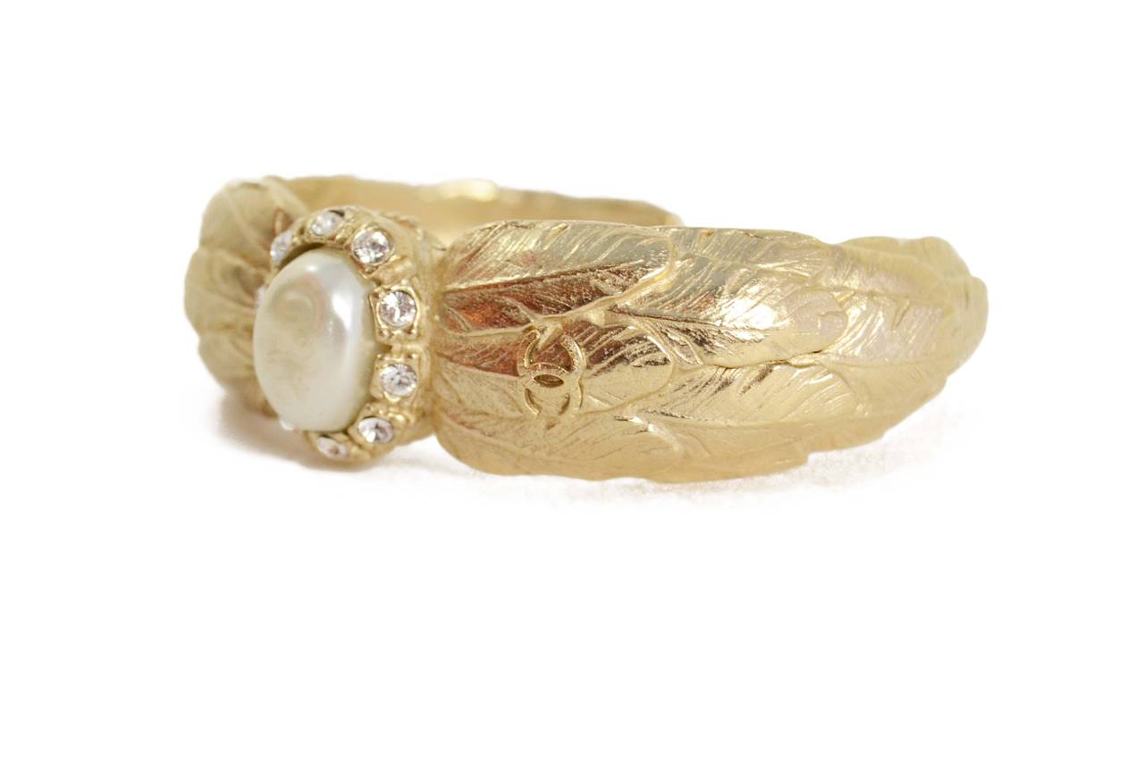 Women's Chanel Pale Gold Pearl Cuff Bracelet & Clip On Earrings Set