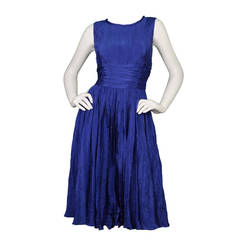 OSCAR DE LA RENTA Blue Silk Ruched Sleeveless Dress sz 10