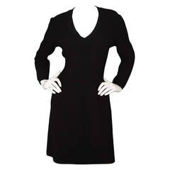 ALAÏA Black Ribbed Wool 3/4 Sleeve V-Neck Dress sz 42