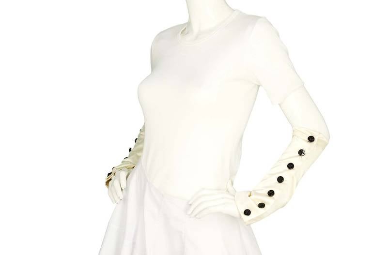 Women's Chanel 2006 NWT Ivory Satin Gloves/ Arm Cuffs with Black Buttons rt.$1, 135