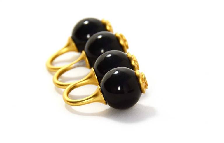 Chanel 2002 Three Finger Black Ball & CC Ring In Excellent Condition In New York, NY