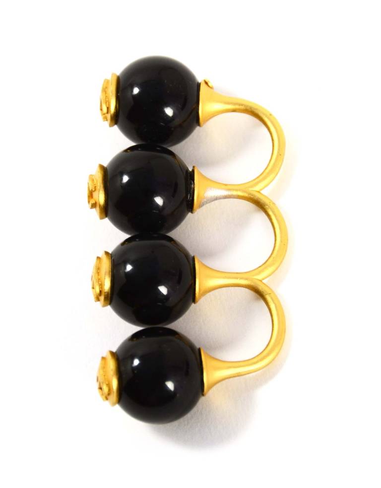 Women's Chanel 2002 Three Finger Black Ball & CC Ring