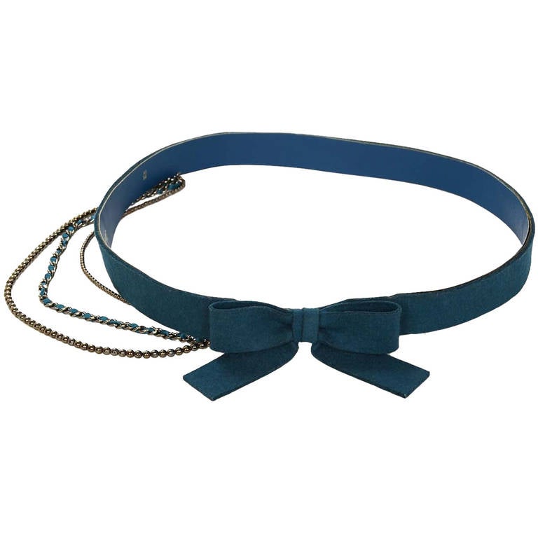 Blue Chanel Teal Wool & Chain Belt sz 95cm/ 38
