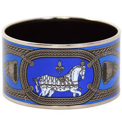 Hermes Blue /Grey Horse Print "Grand Apparat" Print Bangle Bracelet sz 65