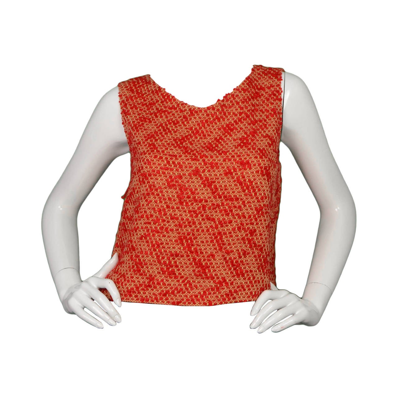 CHANEL Vintage '99 Red & Tan Tweed Shell Top sz 40