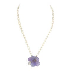 Chanel Lavender Glass Camellia & Clear Resin Chain Link Necklace 7