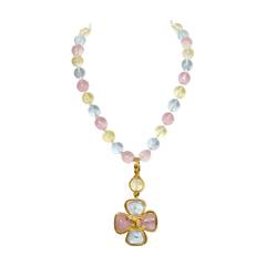 CHANEL Vintage '96 Lavender & Pink Glass Bead Flower Necklace 2
