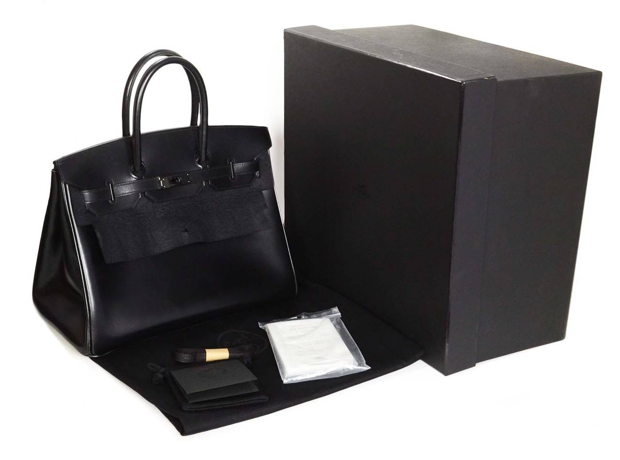 HERMES Rare Black Box Leather Black Hardware SO BLACK 35 cm Birkin Bag at  1stDibs