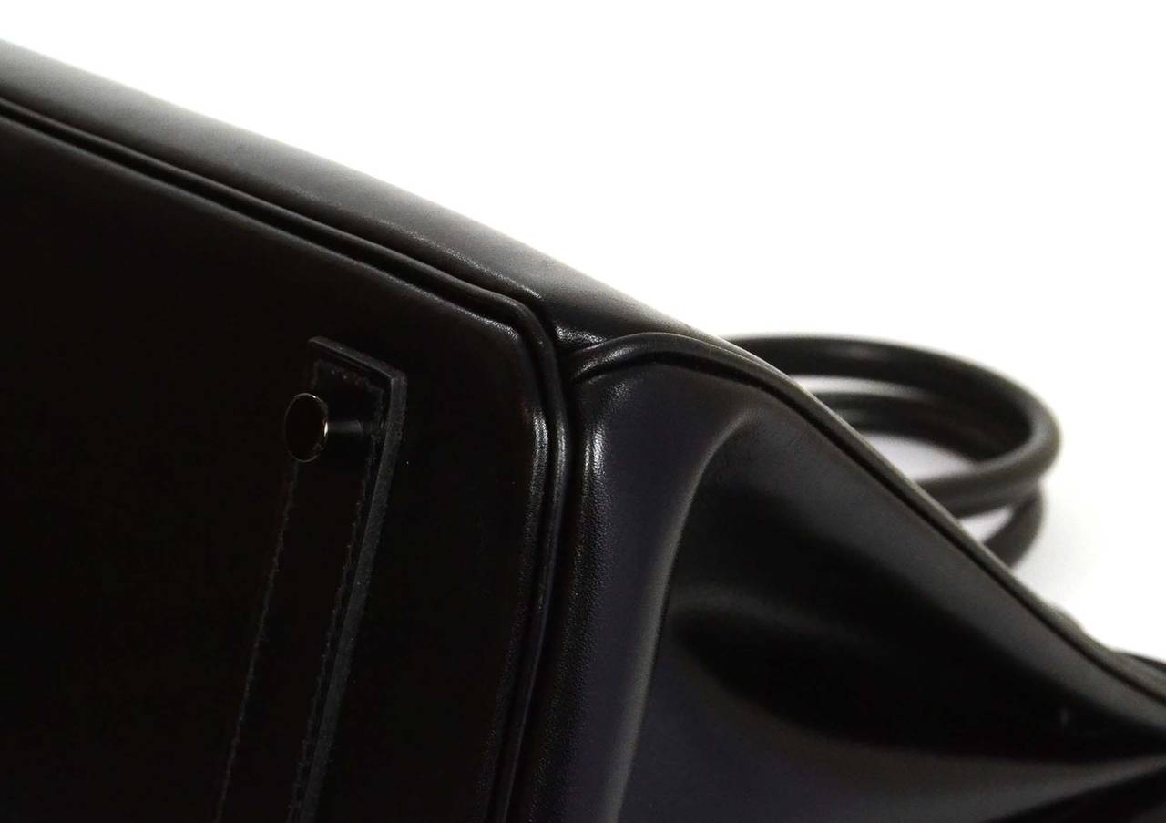 Women's HERMES Rare Black Box Leather Black Hardware SO BLACK 35 cm Birkin Bag