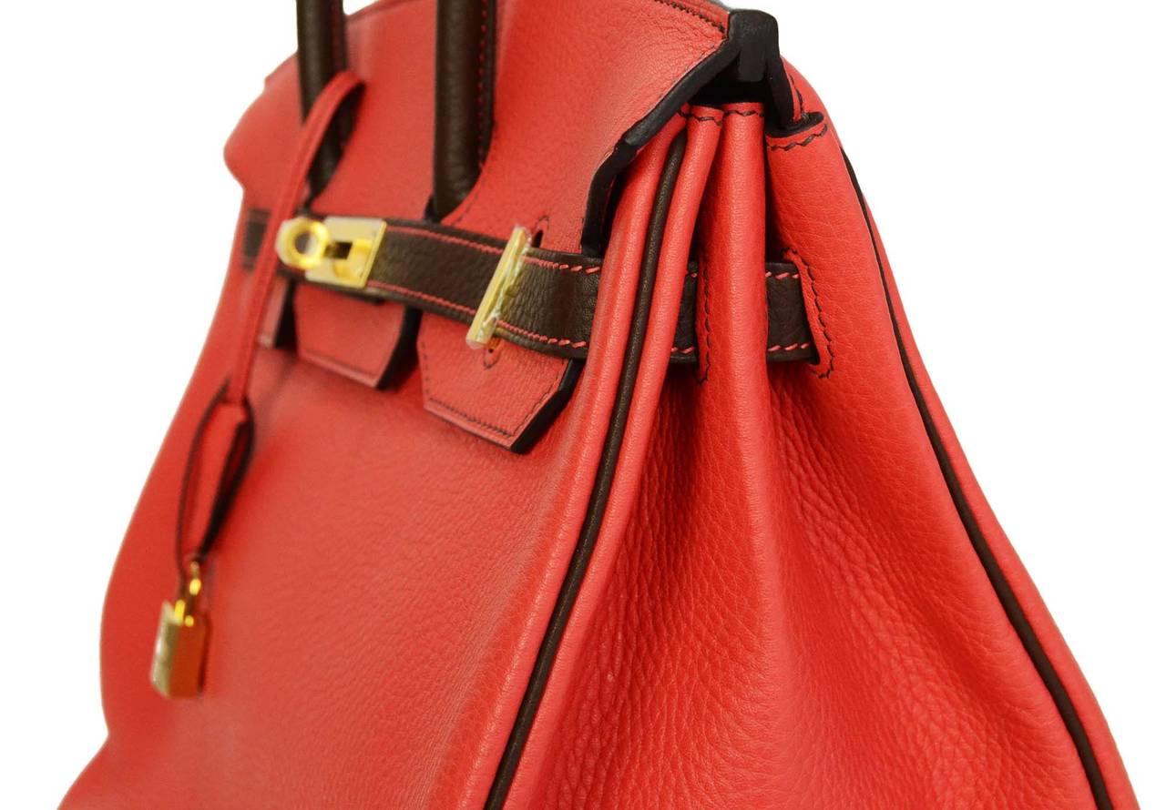 HERMES '15 SO Rouge Pivione/Cacao Red & Brown Togo Leather 35 cm Birkin Bag GHW 1