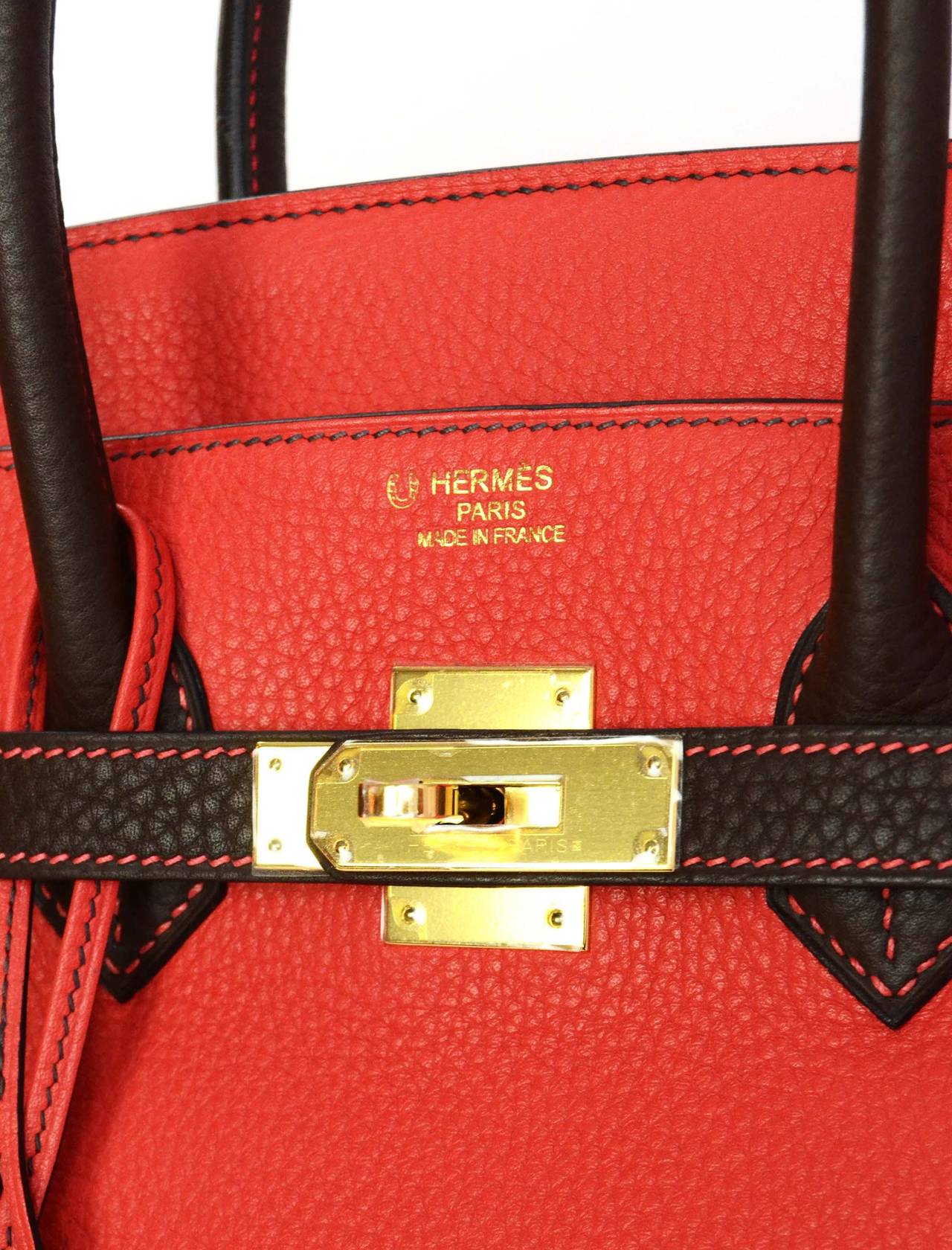 HERMES '15 SO Rouge Pivione/Cacao Red & Brown Togo Leather 35 cm Birkin Bag GHW 2