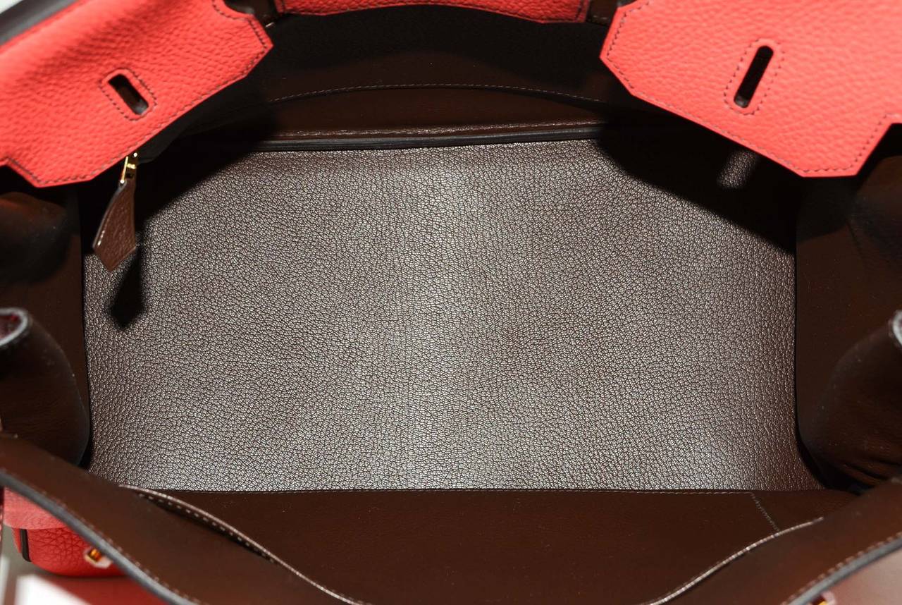 HERMES '15 SO Rouge Pivione/Cacao Red & Brown Togo Leather 35 cm Birkin Bag GHW 3