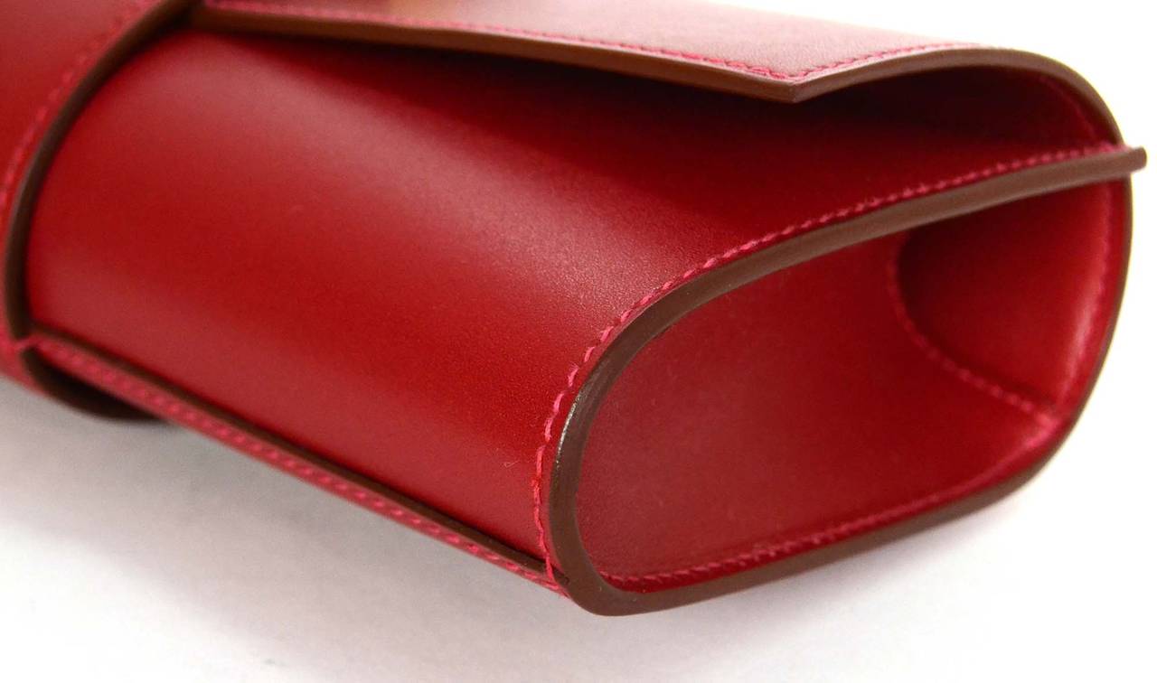 HERMES Rouge Vif Tadelakt Leather 23cm Medor Clutch Bag PHW 1