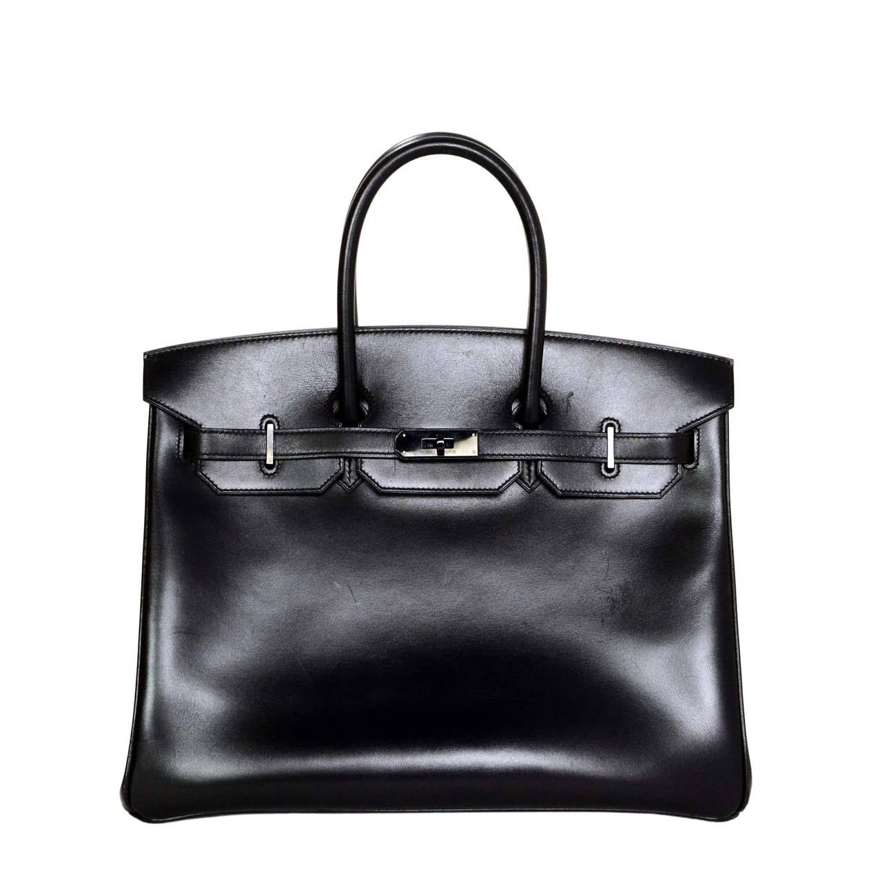 HERMES Rare Black Box Leather Black Hardware SO BLACK 35 cm Birkin Bag