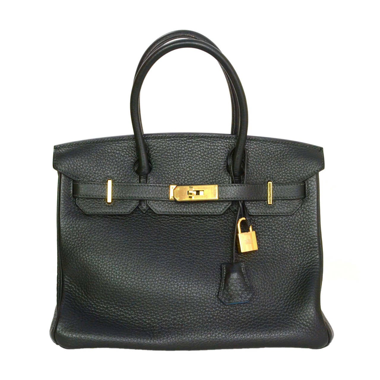 HERMES Dark Green/ Blue Jean Clemence SO Horseshoe Togo 30 cm Birkin Bag GHW