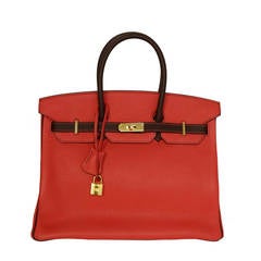HERMES '15 SO Rouge Pivione/Cacao Red & Brown Togo Leather 35 cm Birkin Bag GHW