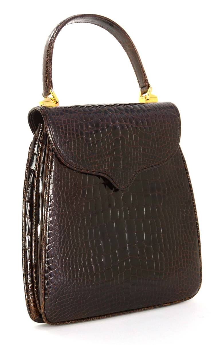 Lana Marks Brown Crocodile Princess Di Expandable Handbag Rt. $11, 000