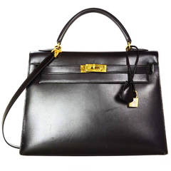 Hermes '92 32cm Black Box Leather Rigid Kelly Bag GHW