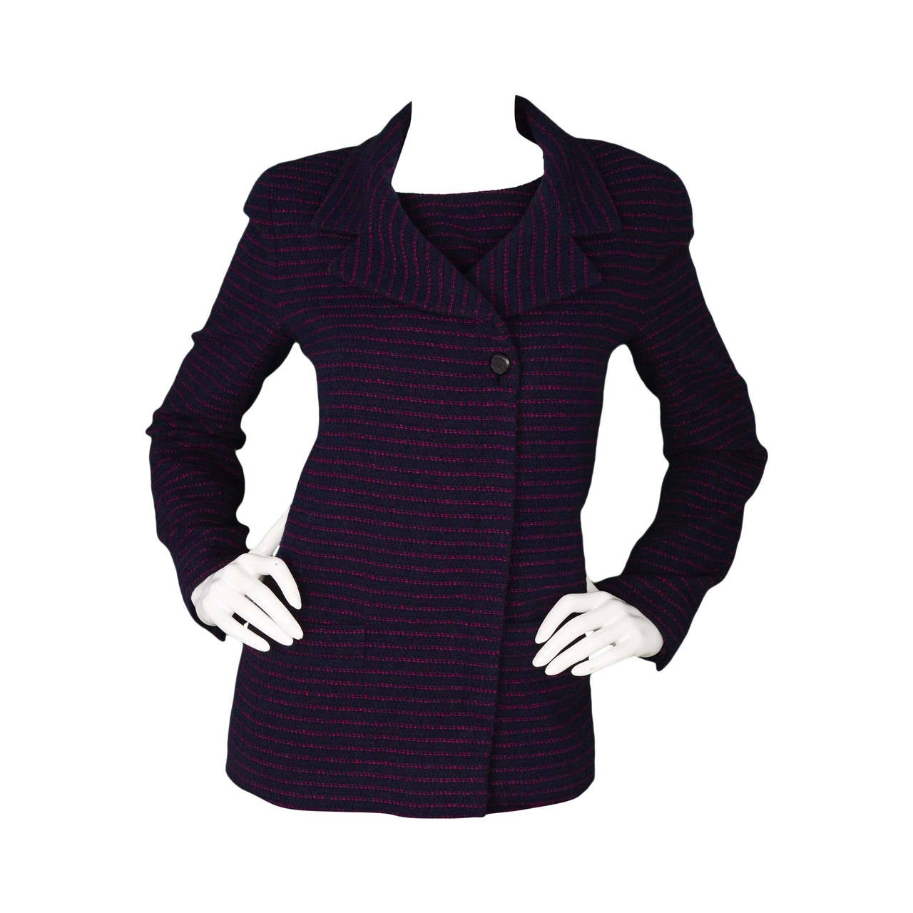 CHANEL Vintage '98 Navy & Pink Striped Tweed Jacket sz 38
