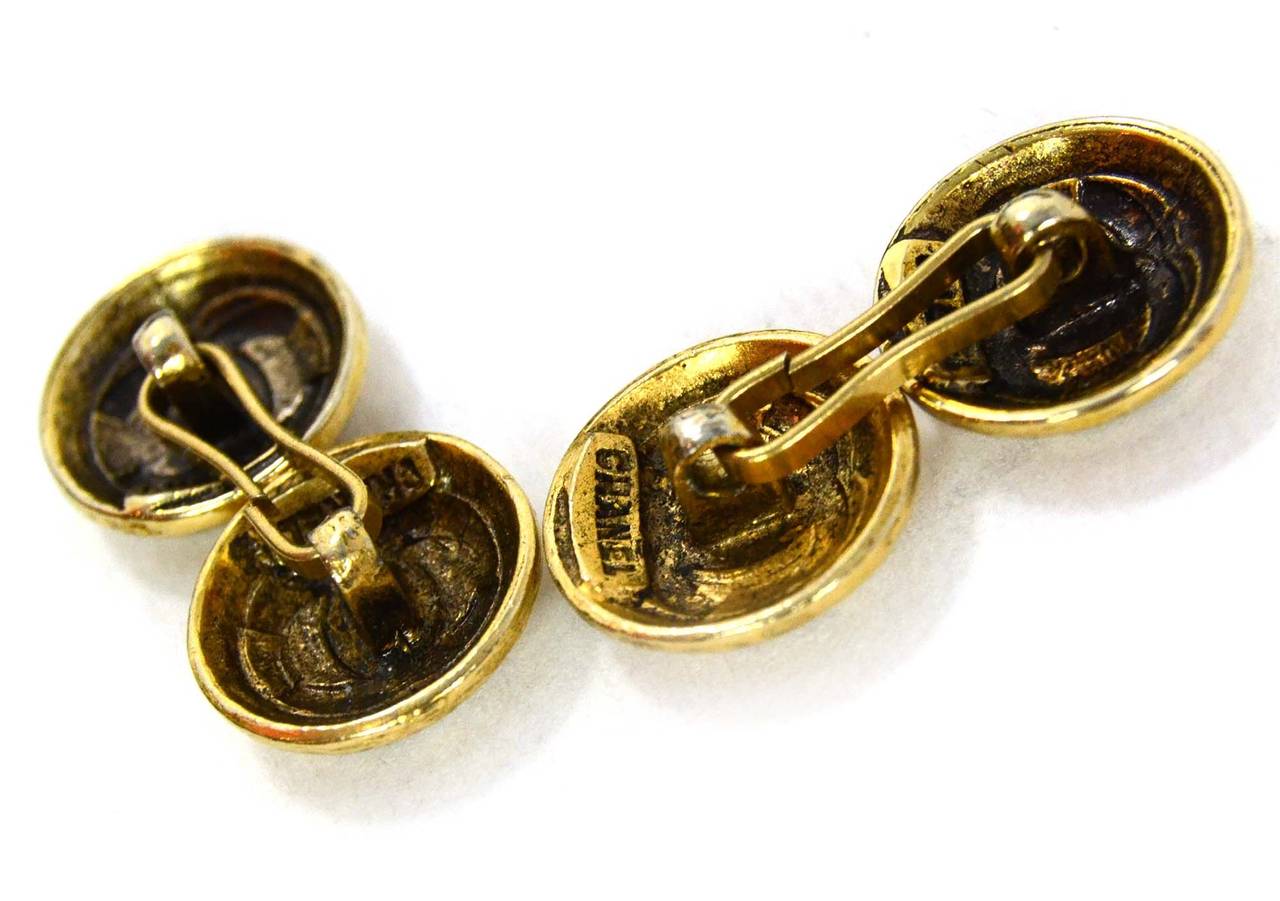 CHANEL Vintage Antiqued Gold CC Cufflinks at 1stDibs chanel cufflinks