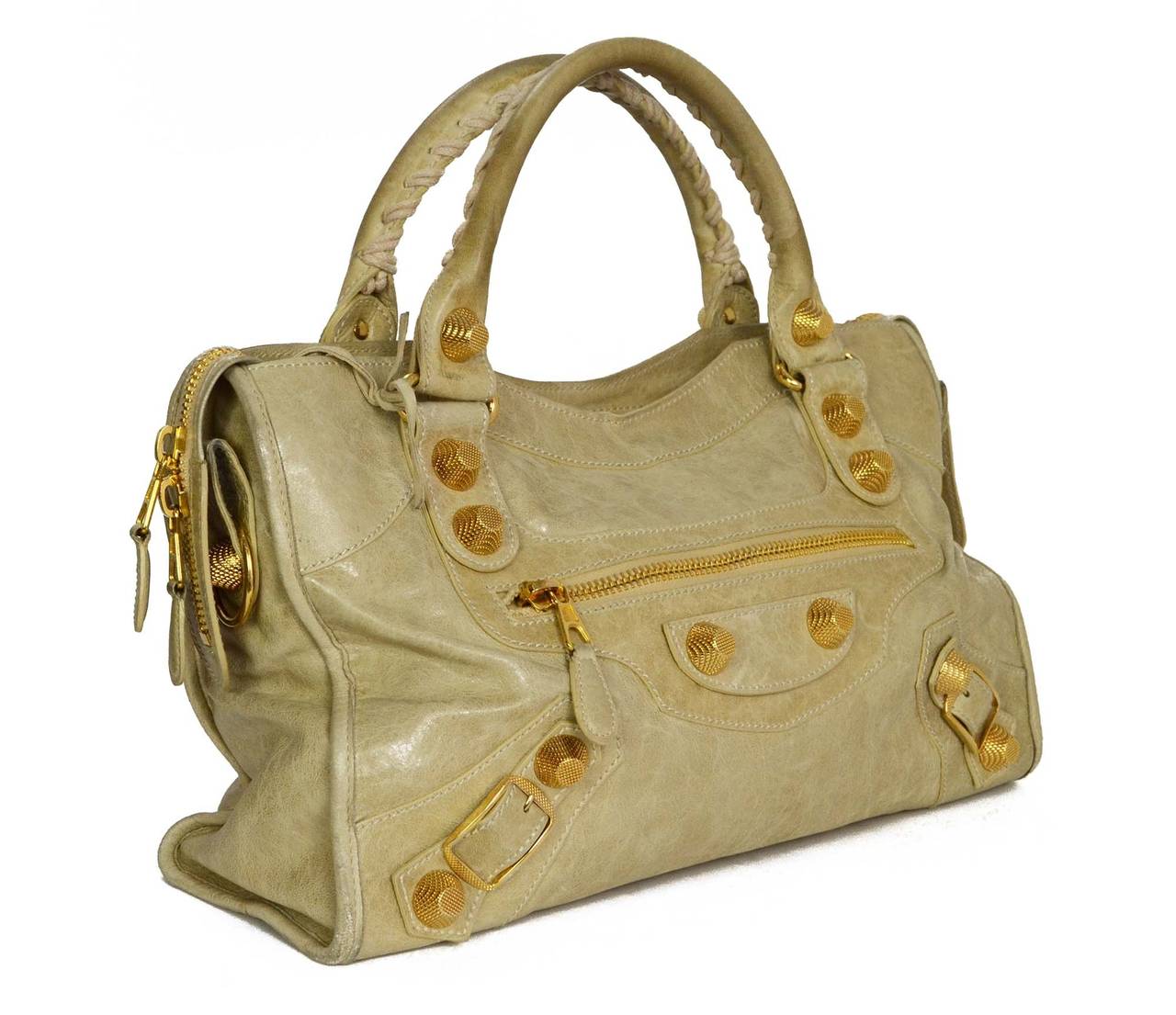 BALENCIAGA Beige Leather Giant Motorcycle Bag GHW For Sale at 1stDibs