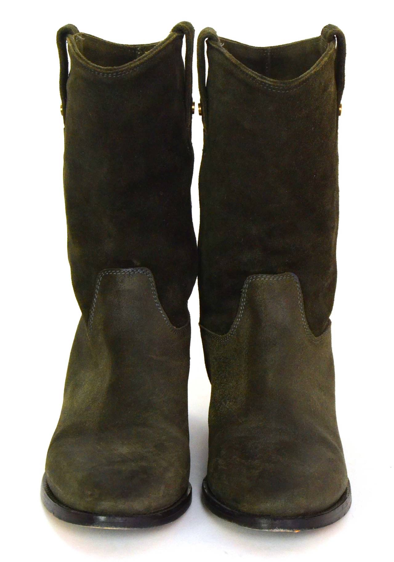 JIMMY CHOO Grey Suede Mid-Calf Boots sz 38 In Excellent Condition In New York, NY