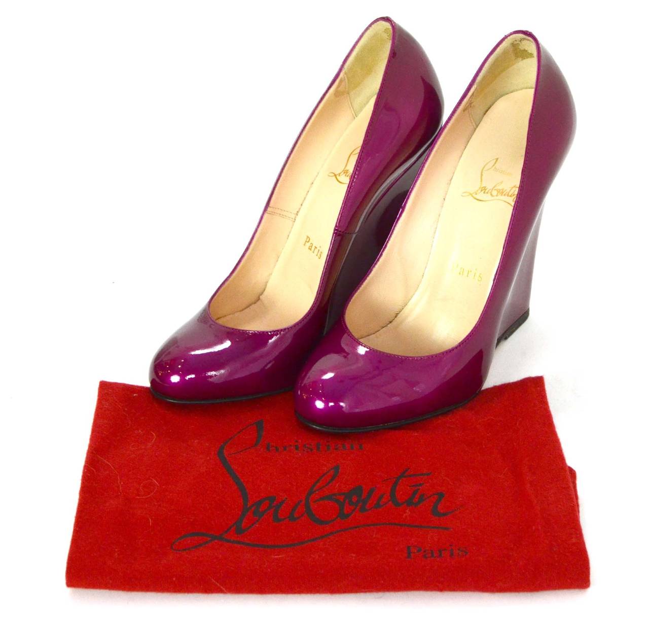 CHRISTIAN LOUBOUTIN Iridescent Magenta Patent Wedges sz 36.5 2