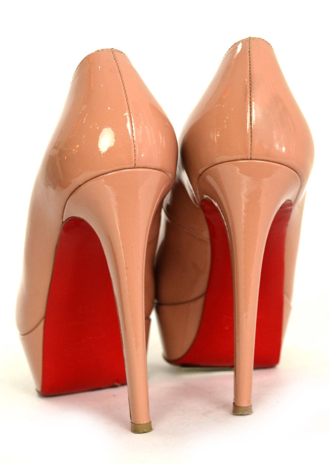 Christian Louboutin Nude Patent Bianca Platform Pumps sz 38.5 rt. $875 2