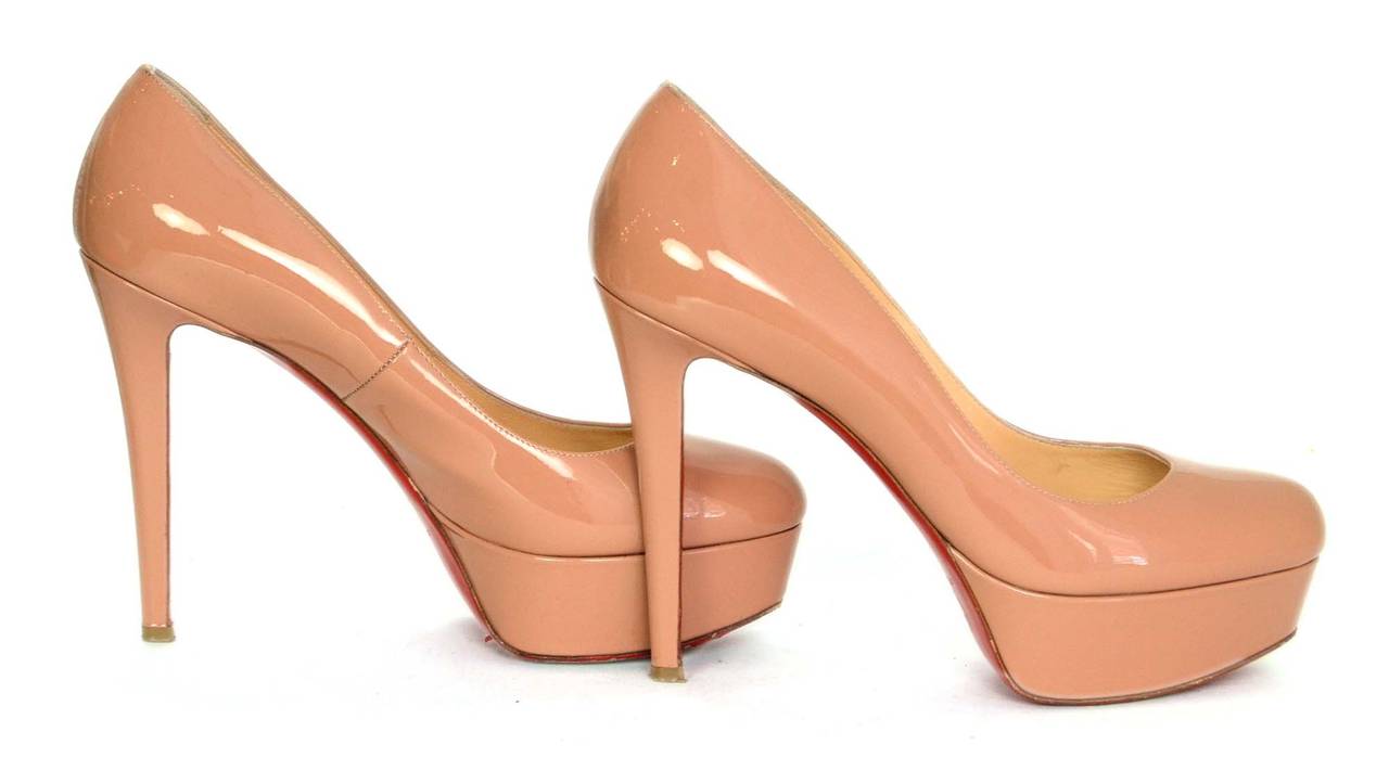 Women's Christian Louboutin Nude Patent Bianca Platform Pumps sz 38.5 rt. $875