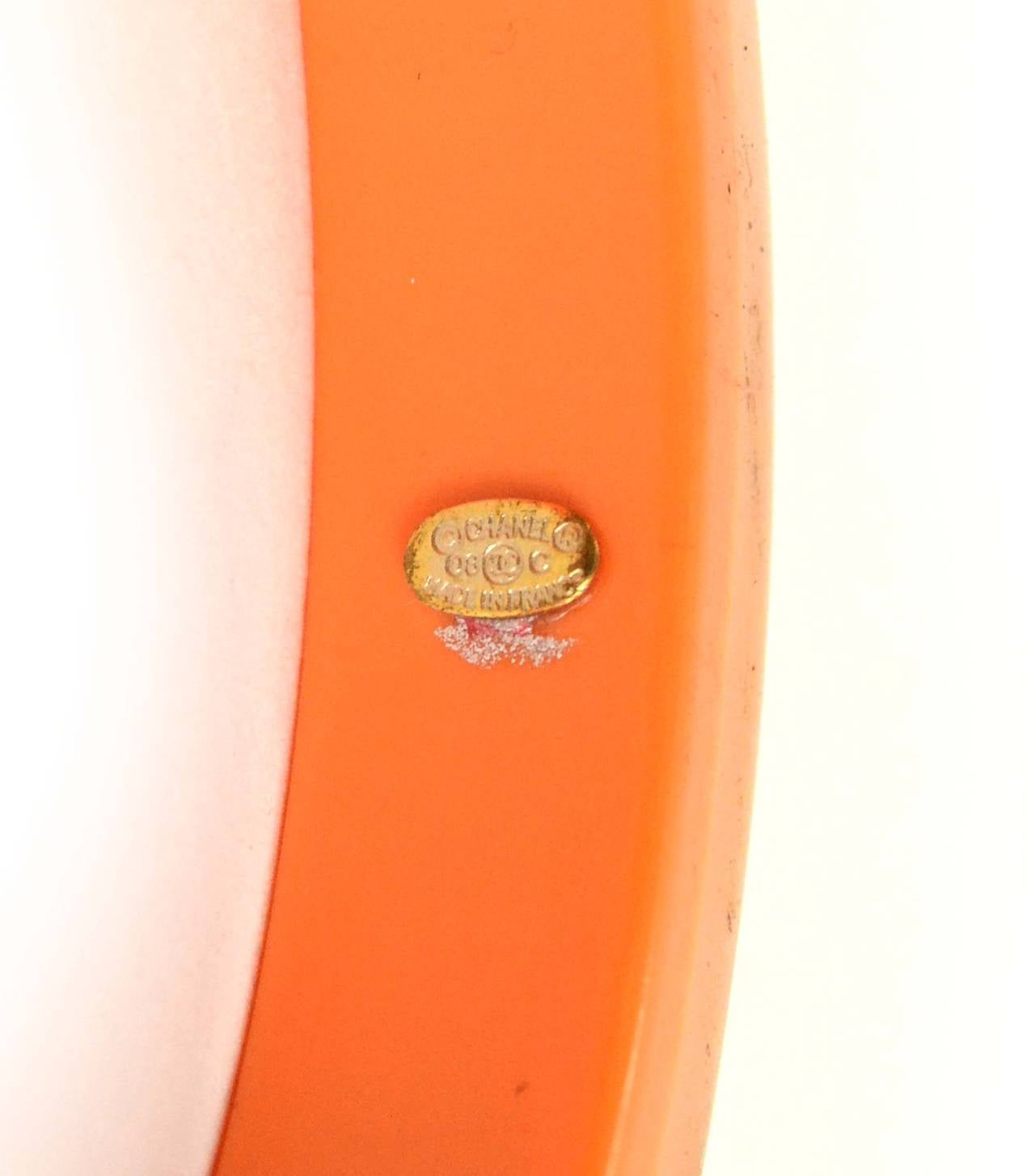 CHANEL Orange Resin Bangle Bracelet In Excellent Condition In New York, NY