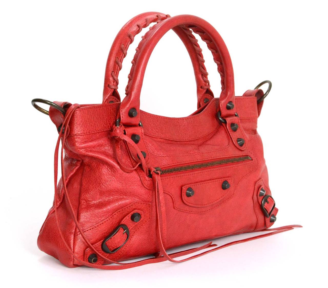 BALENCIAGA Distressed Red Leather Classic First Motorcycle Bag BHW at ...