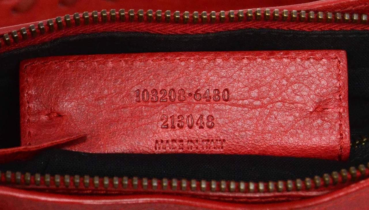 BALENCIAGA Distressed Red Leather Classic First Motorcycle Bag BHW 1