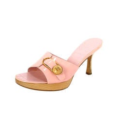 CHANEL Pale Pink Patent Leather Open Toe Mules sz 37