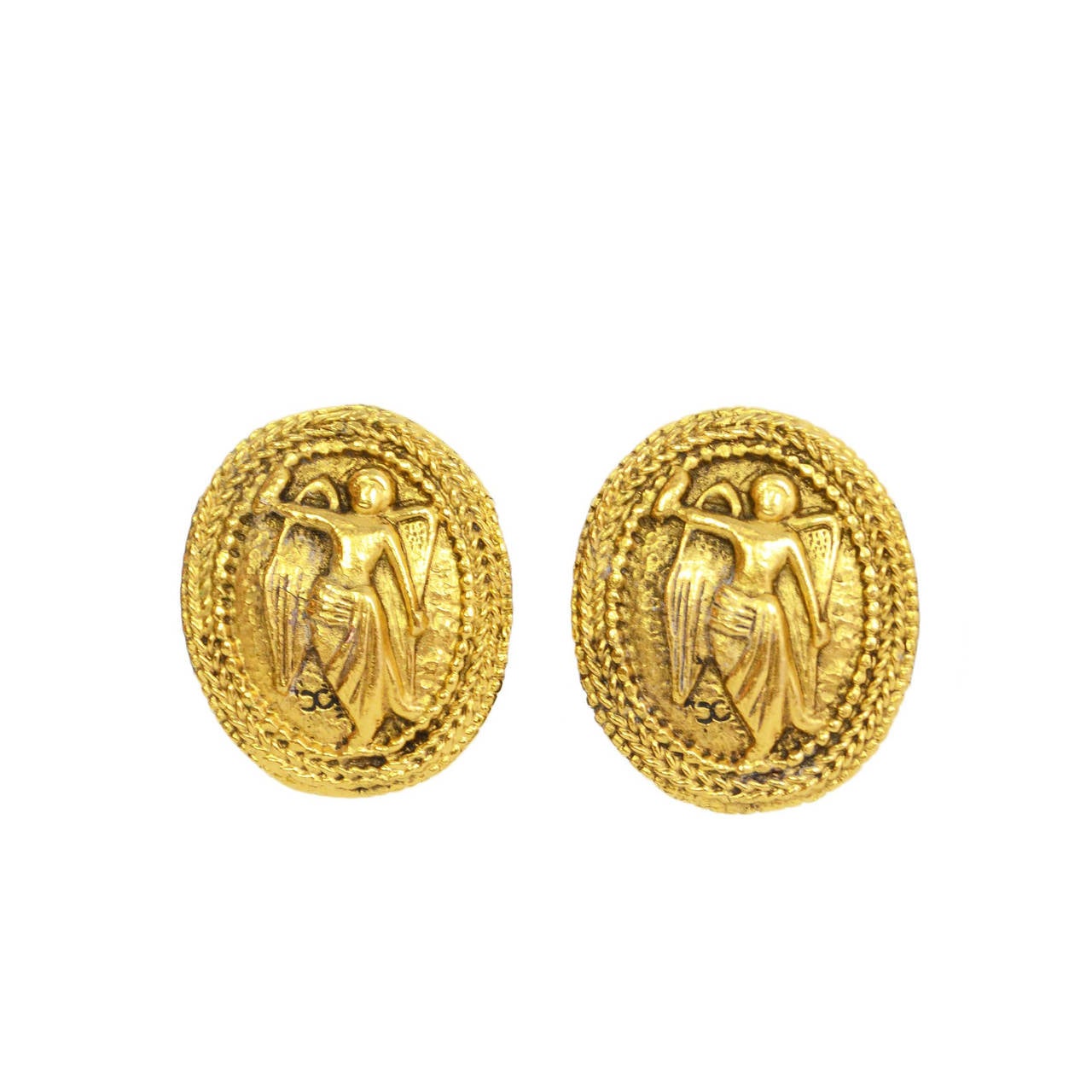 CHANEL Vintage '90s Gold Angel Medallion Clip On Earrings