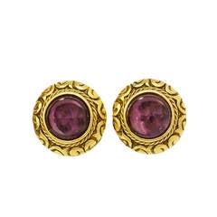 CHANEL Vintage '90s Gold & Purple Gripoix Clip On Earrings