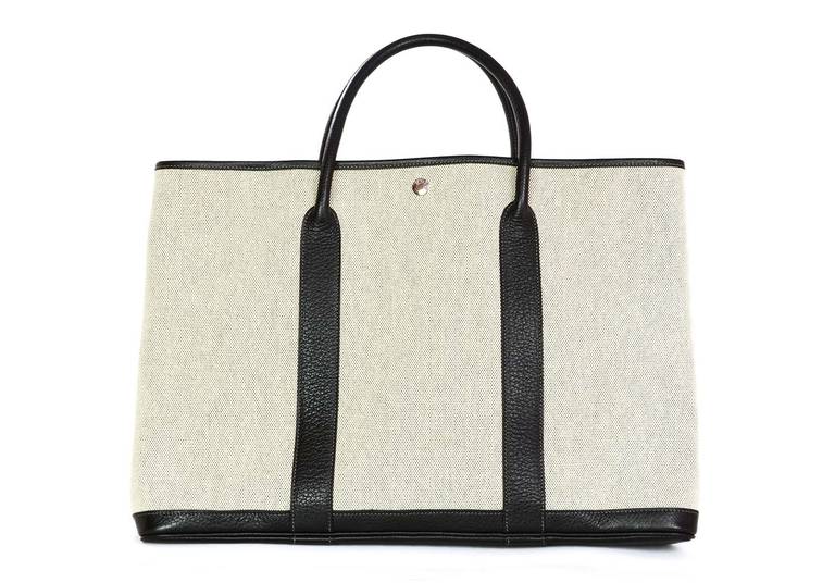 Hermes Grey Canvas and Black Leather Toile XL TGM Garden Party ...