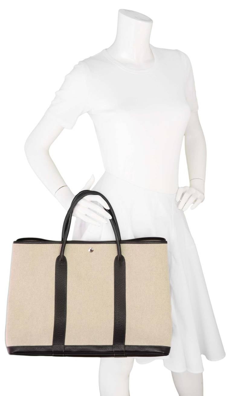 Hermes Grey Canvas & Black Leather Toile XL TGM Garden Party Tote Bag 1