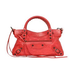 BALENCIAGA Sac de moto classique en cuir rouge vieilli BHW