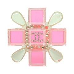 CHANEL Pink & Clear Resin Cross Brooch 8