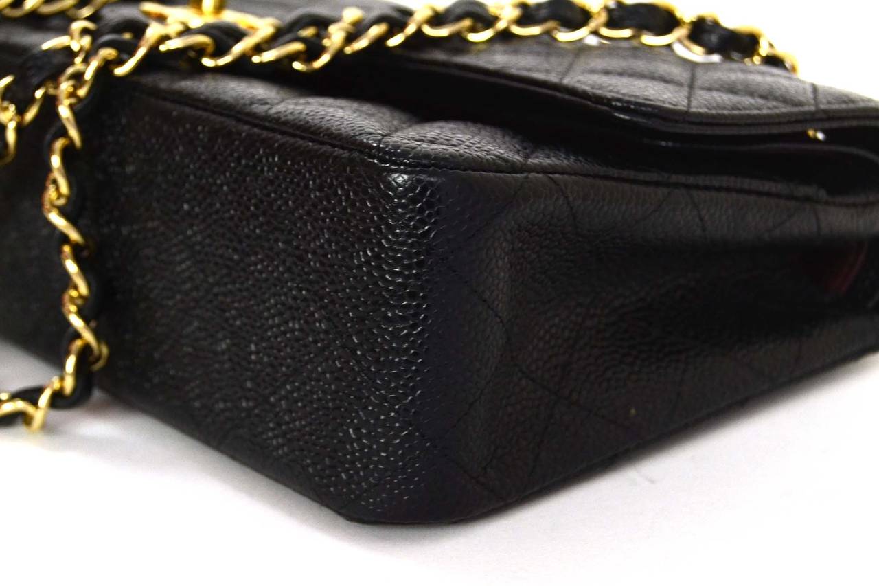 CHANEL Black Quilted Caviar Medium Classic Double Flap Bag GHW 1